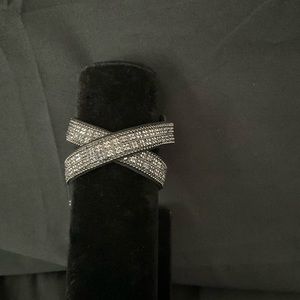 Black leather bracelet with white bling